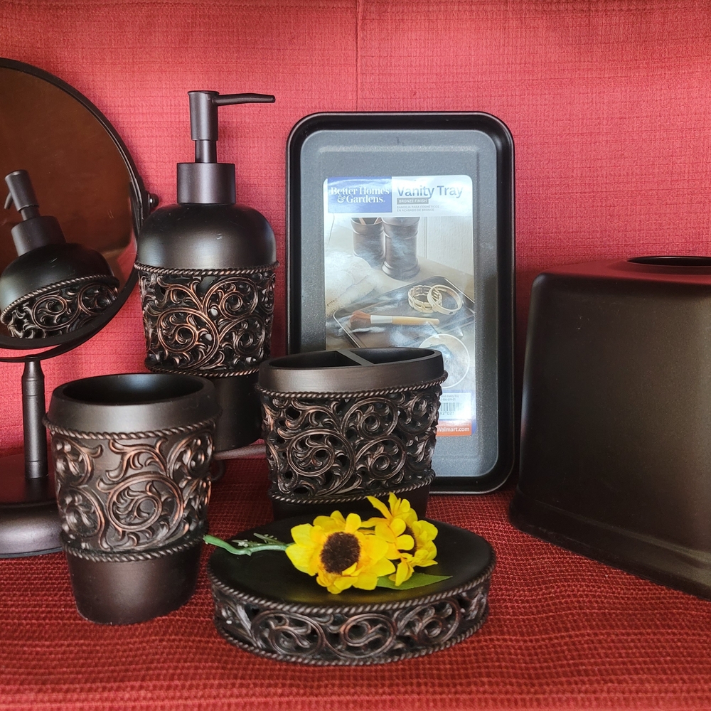 Essentra Home Ornate Dk. Bronze/Brown  7P Bath Room Accessory Set